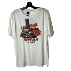 Y2K, NWT, ROMWE,Tee shirt,men L. Huge car logo print,gym, casual, no rules, NY